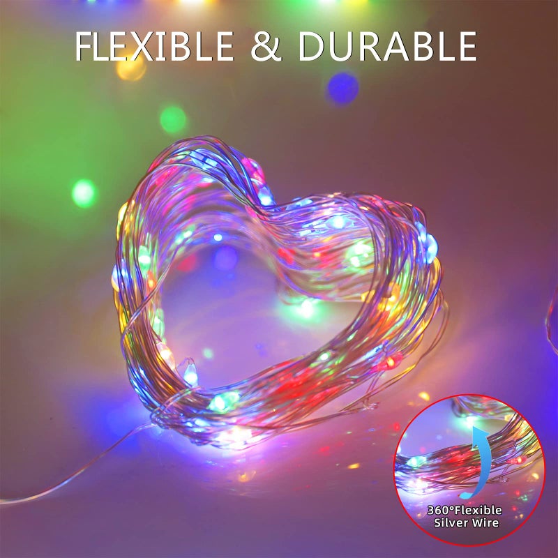 YAOZHOU Solar Christmas String Lights Multicolor Outdoor Waterproof 100 LEDï¼ˆ2 Packï¼‰ 8 Modes Copper String Lights Fairy Lights for Valentine's Day Garden, Patio, Fence, Balcony, Outdoors(Multicolor 2pcsï¼‰ - Image 5